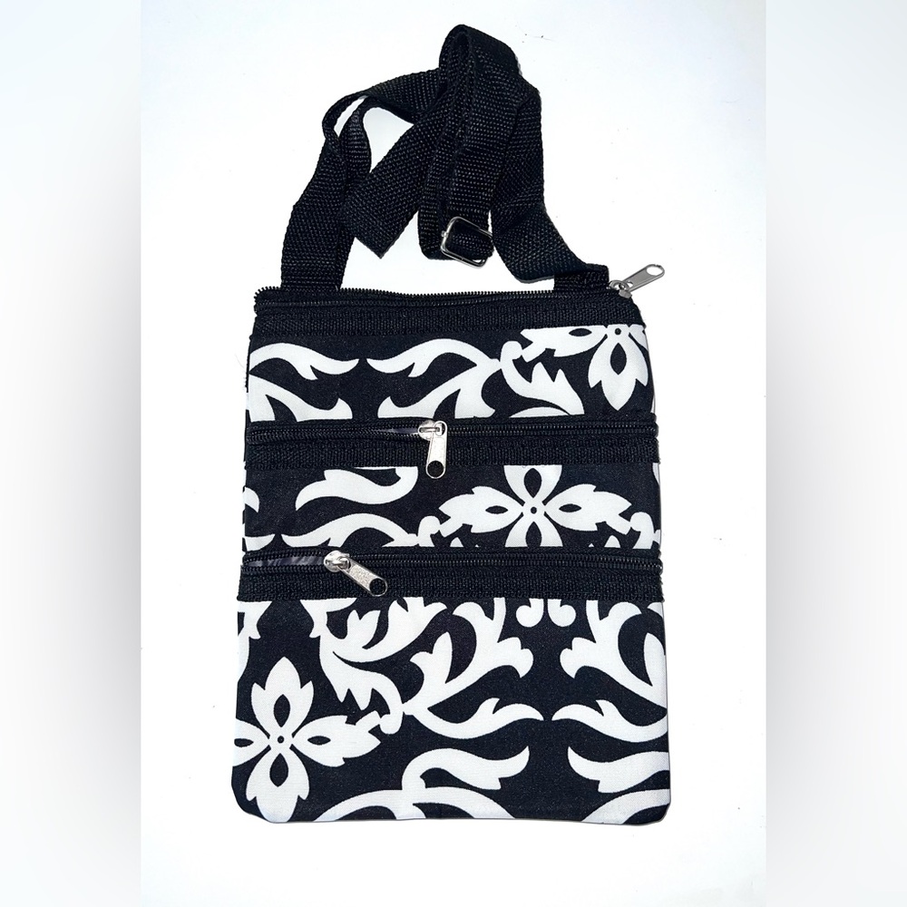 CROSSBODY Black and White Pattern Bag Multiple Pocket Travel Friendly Adjustable